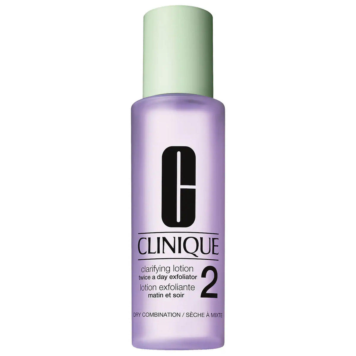 Clinique Clarifying Face Lotion 2 toner for gentle exfoliation, 200ml bottle with clear liquid and minimalist design.