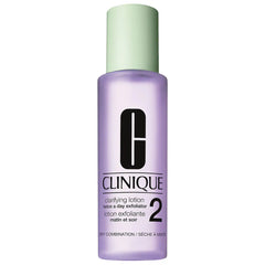 Clinique Clarifying Face Lotion 2 toner for gentle exfoliation, 200ml bottle with clear liquid and minimalist design.
