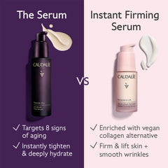 Caudalie Premier Cru Anti-Aging Serum 30ml in a glass bottle with a pump, showcasing its elegant design and packaging.
