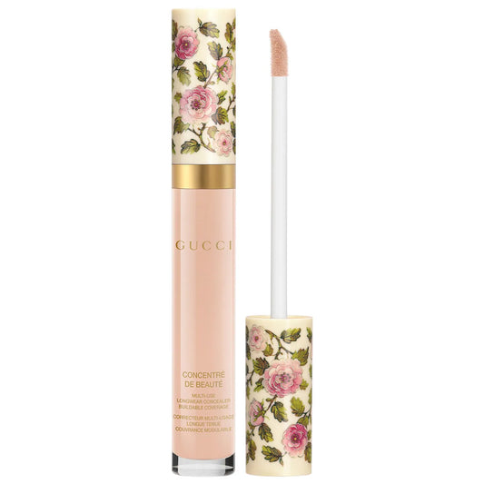 Gucci Concentré de Beauté multi-use concealer in various shades, hydrating and crease-proof for flawless skin.