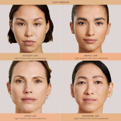 Ilia Skin Rewind Blurring Foundation and Concealer Complexion Stick in various shades, displayed with the product packaging and shades.