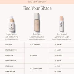 Ilia Skin Rewind blurring foundation and concealer complexion stick in various shades, with a sleek packaging design.