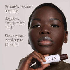 Ilia Skin Rewind Blurring Foundation and Concealer Complexion Stick in various shades, new in packaging, close-up view.