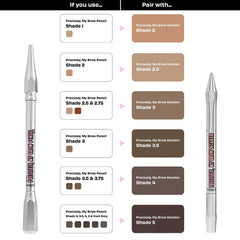 Benefit Precisely My Brow Detailer waterproof eyebrow pencil in various shades, featuring a microfine tip for precise brow definition.