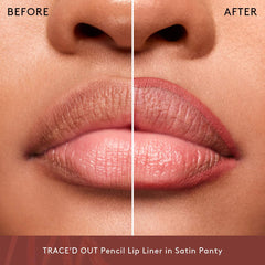 Fenty Beauty Trace'd Out Waterproof Lip Liner in various shades, close-up image showing the pencil tip and packaging.