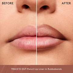 Fenty Beauty Trace'd Out Waterproof Lip Liner in various shades, featuring a sleek pencil design and visible product packaging.