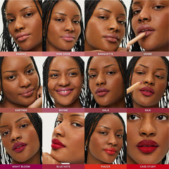 Ilia Lip Sketch Hydrating Lipstick and Lip Liner Crayon in various shades, showing the product's sleek packaging and colorful swatches.