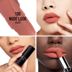 Refillable Dior Rouge Dior lipstick in satin and matte shades, new in box, showcasing elegant packaging and a variety of color options.
