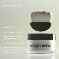 Crown Affair Dry Shampoo 30g beauty product with sleek packaging, designed to refresh hair and absorb oil.