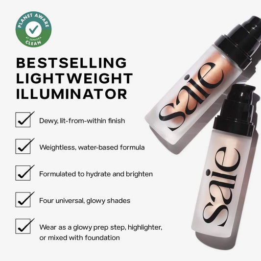 Saie Glowy Super Gel in multiple shades, featuring a luminous, lightweight gel formula for a radiant beauty glow.