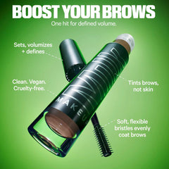 Milk Makeup Kush High Roll defining eyebrow gel in various shades, with a clear tube showcasing the brush applicator.