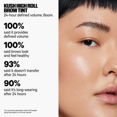 Close-up of Milk Makeup Kush High Roll Defining Tubing Eyebrow Gel in various shades, showcasing the product's packaging and texture.