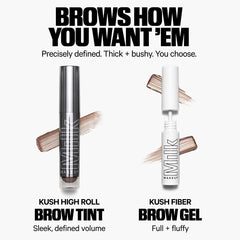 Milk Makeup Kush High Roll eyebrow gel in multiple shades, featuring a tinted, tubing formula for defining and shaping eyebrows.