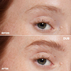 Milk Makeup Kush High Roll defining eyebrow gel in various shades, featuring a close-up of the tinted tube and applicator brush.