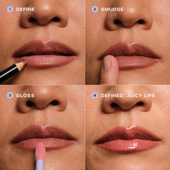 Saie Lip Liner 101 in various shades, creamy and nourishing lip pencil, close-up view showing smooth texture and color options.