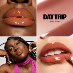 Milk Makeup Odyssey Hydrating Lip Oil Gloss in various shades, featuring a non-sticky, glossy finish on smooth lips.