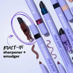 Kosas Soulgazer waterproof gel eyeliner in various shades, displayed in a sleek black container for intense eye definition.