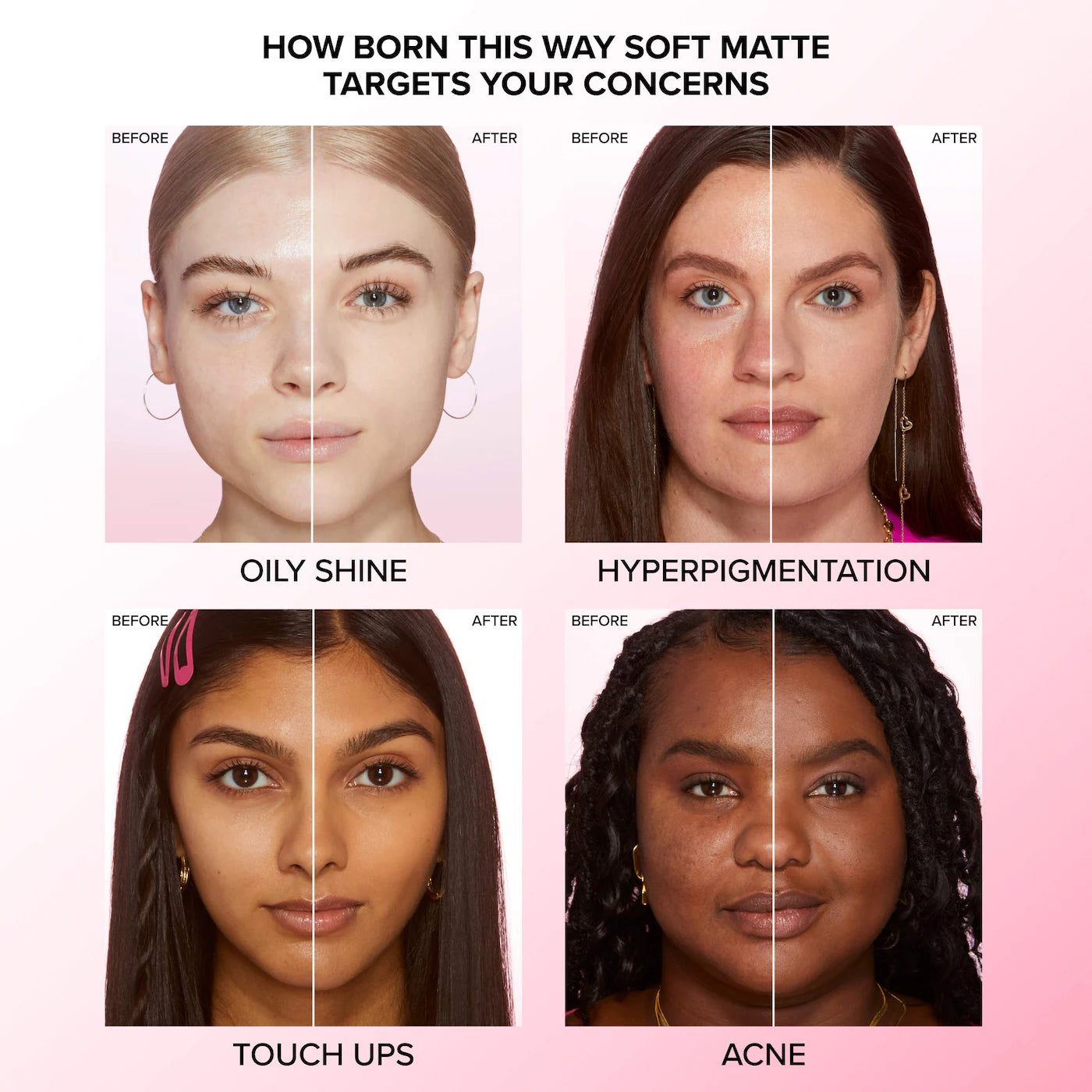 Two bottles of Too Faced Born This Way Soft Matte Foundation in different shades, with clear packaging and product labels visible.
