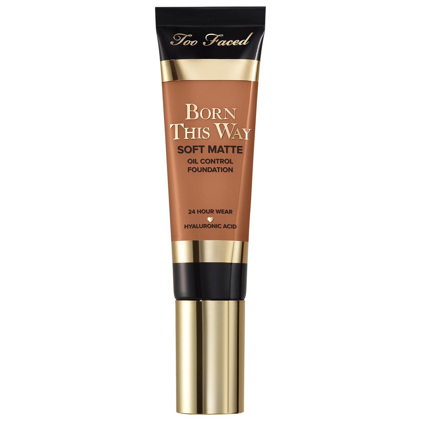 Two shades of Too Faced Born This Way Soft Matte Foundation in unopened packaging, showcasing the product's sleek bottle design.