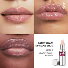 Yves Saint Laurent YSL Candy Glaze Lip Gloss Stick in various shades, close-up of the glossy lip product with a smooth texture.