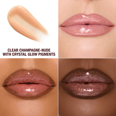 Charlotte Tilbury Big Lip Plumpgasm plumping lip gloss in a sleek tube, with a glossy finish and subtle shimmer visible.