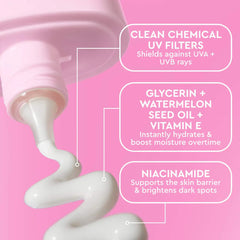 Glow Recipe Dewy Defense SPF 30 hydrating fluid sunscreen in a sleek bottle, designed for a dewy, radiant skin finish.