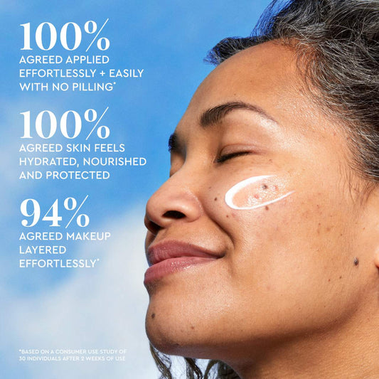 Glow Recipe Dewy Defense SPF 30 hydrating fluid sunscreen bottle with a clear, lightweight design and bright packaging.