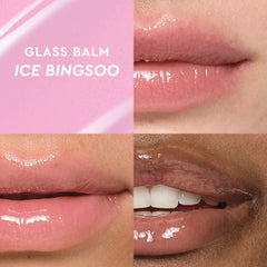 Glow Recipe Glass Balm Lip Treatment in various shades providing shine and hydration, shown in a close-up image.