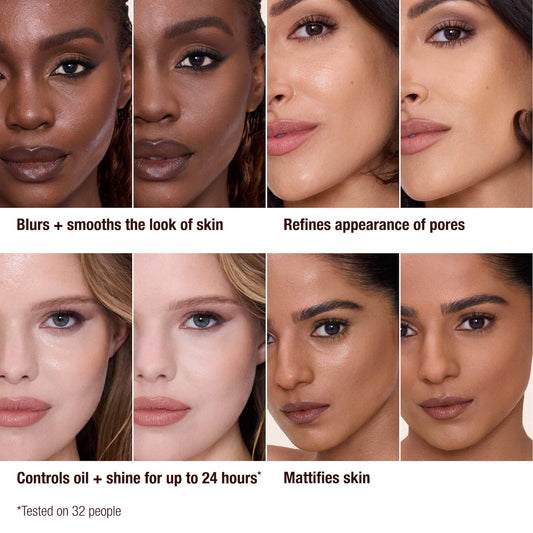 Charlotte Tilbury Airbrush Flawless Matte Blurring & Waterproof Setting Spray 34ml, bottle with clear label on white background.