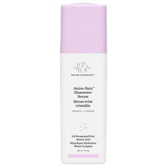 Drunk Elephant Amino Rain™ Glasswater Serum 30ml bottle, clear liquid skincare product with minimalist packaging.