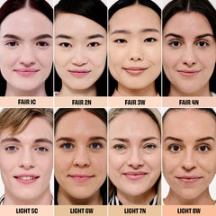 Benefit Cosmetics The POREfessional smoothing and blurring foundation in various shades, close-up of the product packaging.