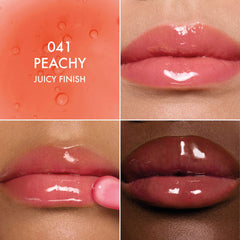 Dior Lip Glow Oil hydrating high-shine gloss in three finishes, displayed in a sleek tube with a shiny applicator.