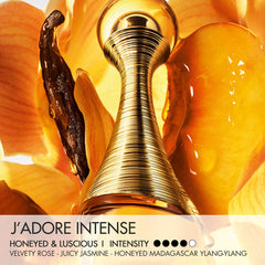Dior J'adore Intense Parfum 50ml bottle, unopened, elegant glass container with floral design, luxury beauty fragrance.