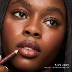 Summer Fridays SoftLine Lip Liner Creamy Sculpting Lip Pencil in various shades, featuring a close-up of the nude-colored pencil.