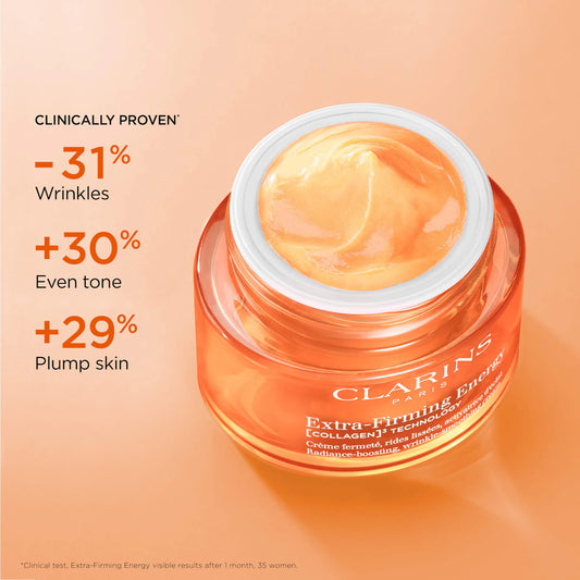Clarins Extra-Firming Energy Moisturizer 50ml jar showing the unopened beauty product with label and packaging details