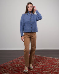 The Great shrunken hearth cardigan in saltwater blue, size S, featuring a cozy knit design and fitted silhouette.