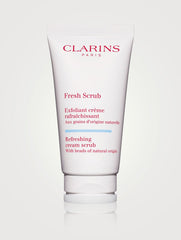 Clarins Fresh Scrub 50ml tube featuring the Clarins logo and product packaging, ideal for facial exfoliation and skin renewal