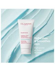 Clarins Fresh Scrub in 50ml tube, featuring natural exfoliating beads and Clarins branding on the packaging.